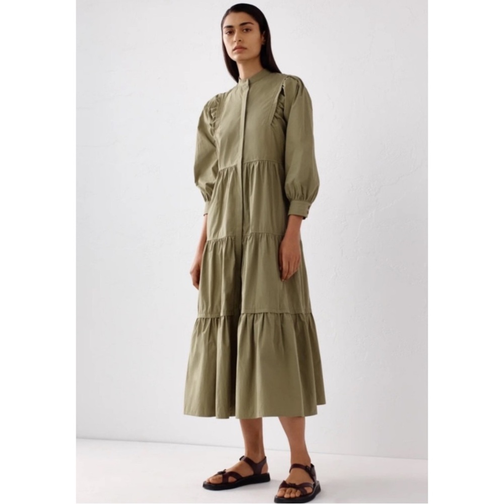 MORRISON | Athena Cotton Poplin Midi Dress in Aloe, Size Medium (US 8)